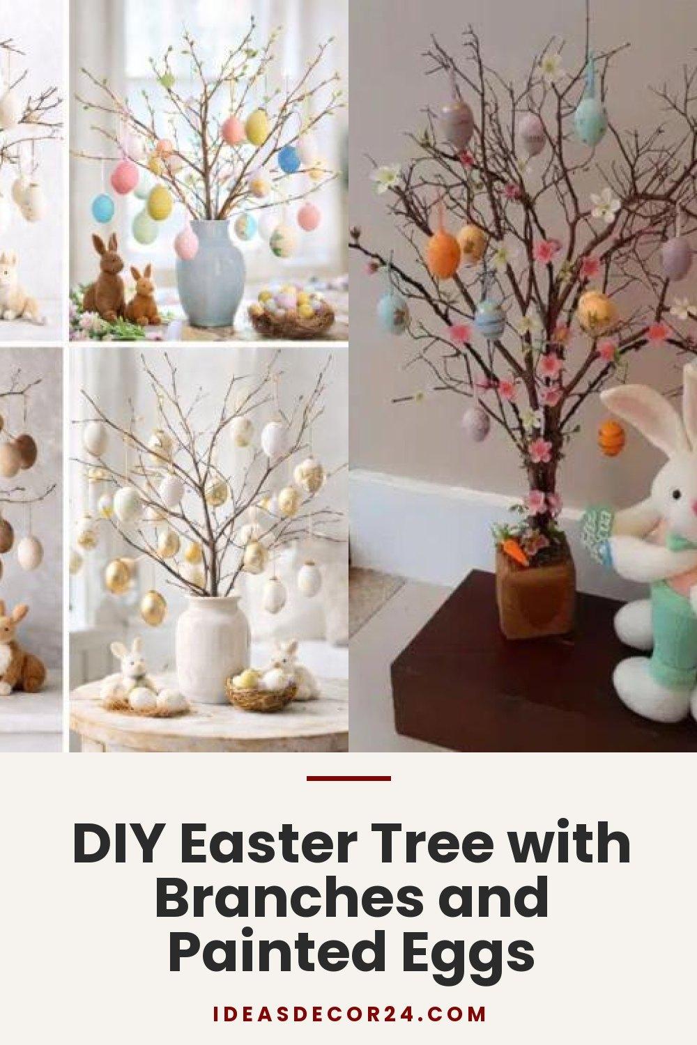 DIY Easter Tree with Branches and Painted Eggs