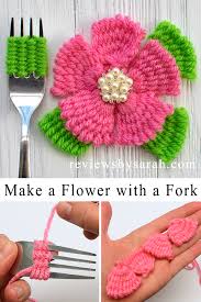crochet flower with fork 6