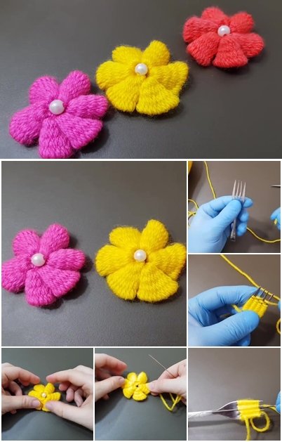 crochet flower with fork