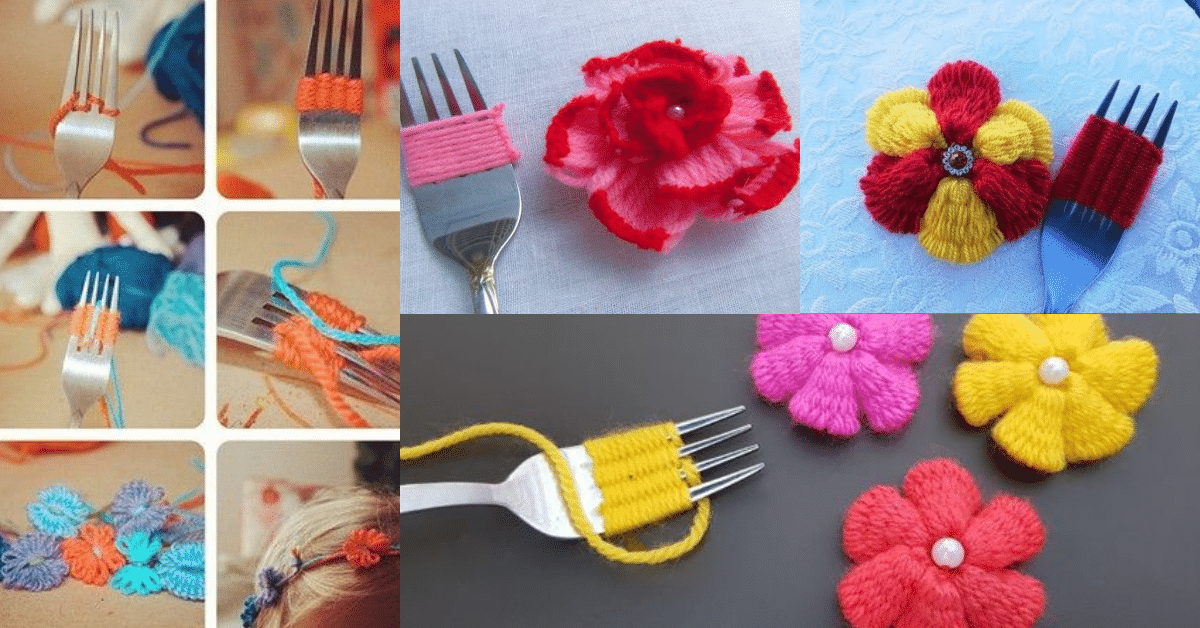 crochet flower with fork