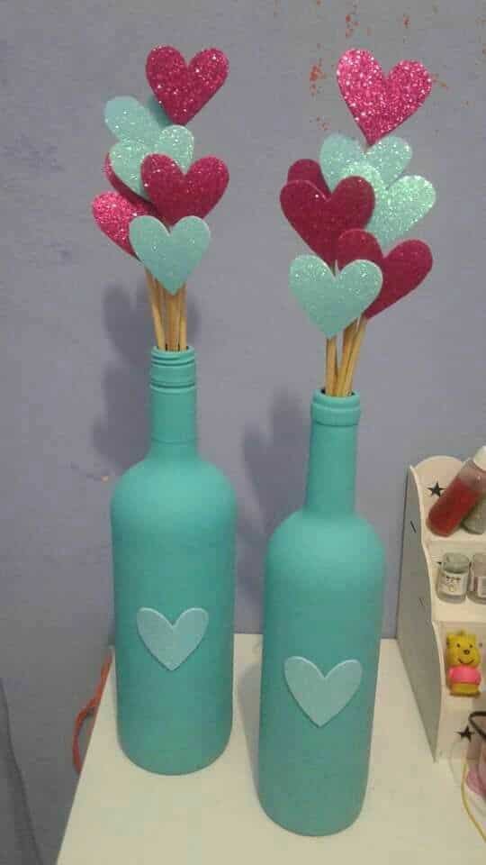 decorated glass bottles valentines 1