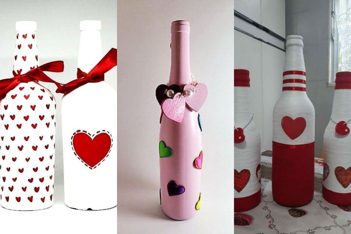 decorated glass bottles valentines 11