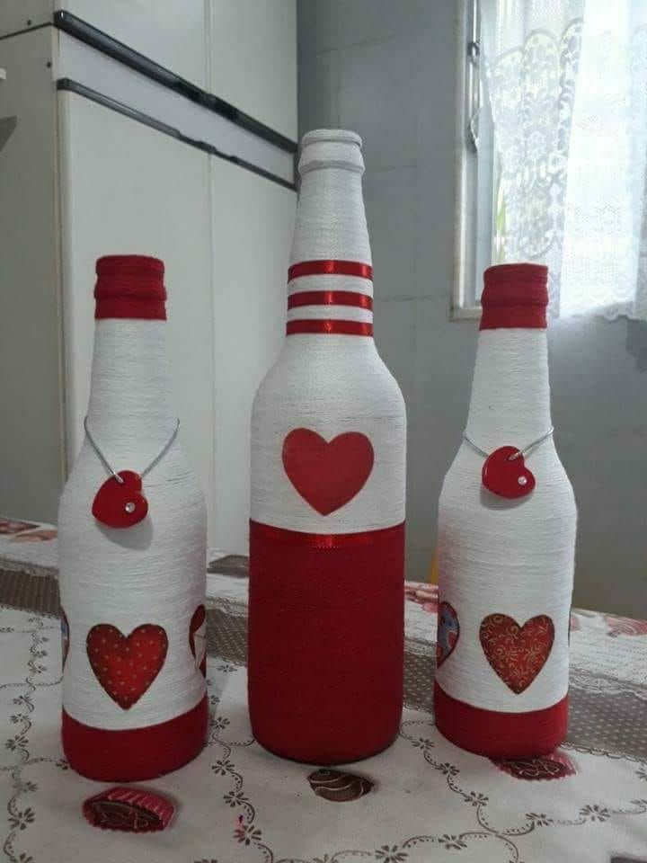 decorated glass bottles valentines 2