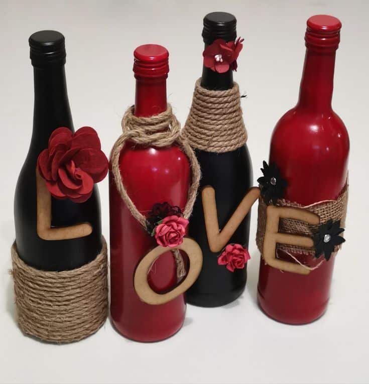 decorated glass bottles valentines 3