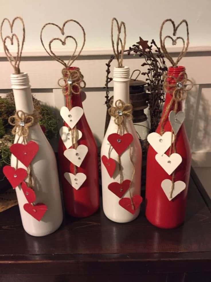 decorated glass bottles valentines 5