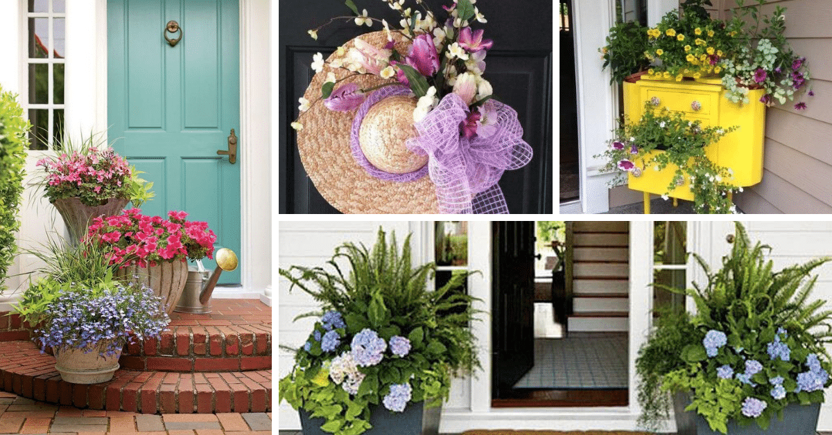 decorating the front door with plants and flowers