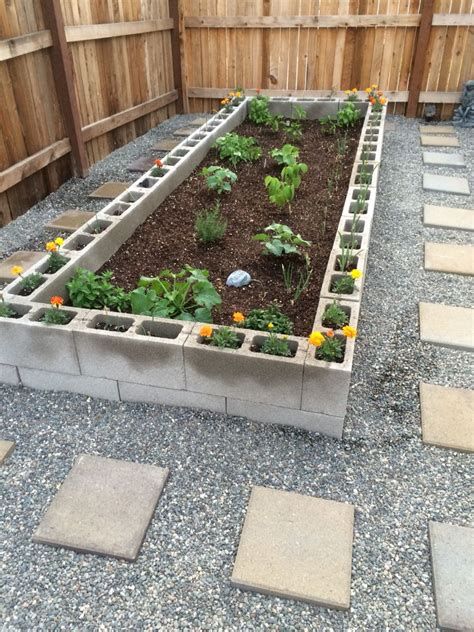 diy small garden beds with concrete blocks 6