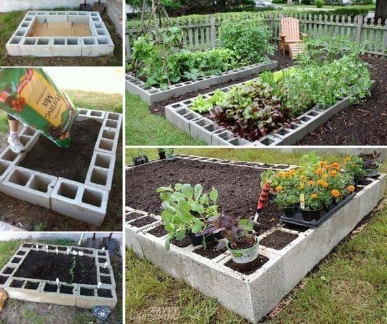 diy small garden beds with concrete blocks