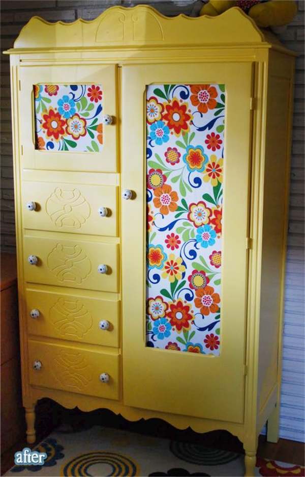 ecycling antique wardrobe with fabric 5