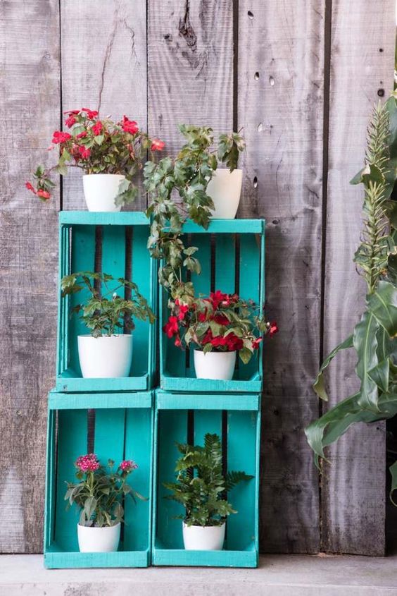 garden decoration with wooden crates 3