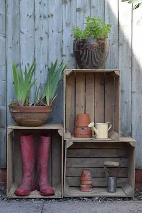 garden decoration with wooden crates 6