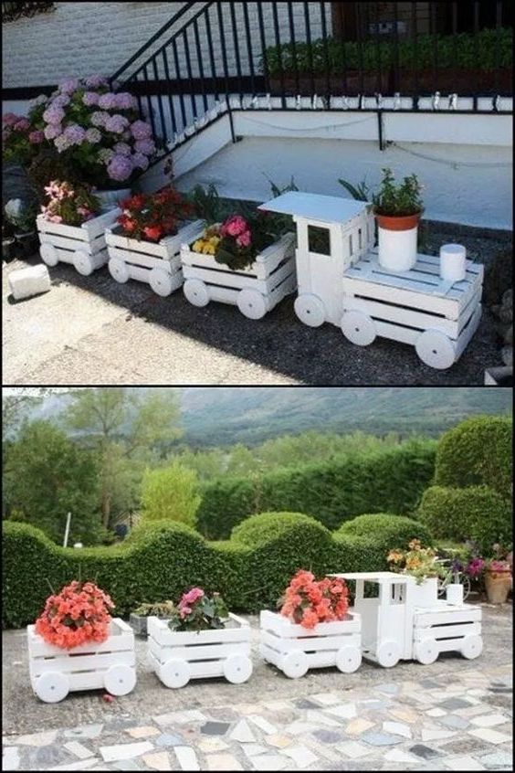 garden decoration with wooden crates 9