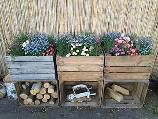 garden decoration with wooden crates
