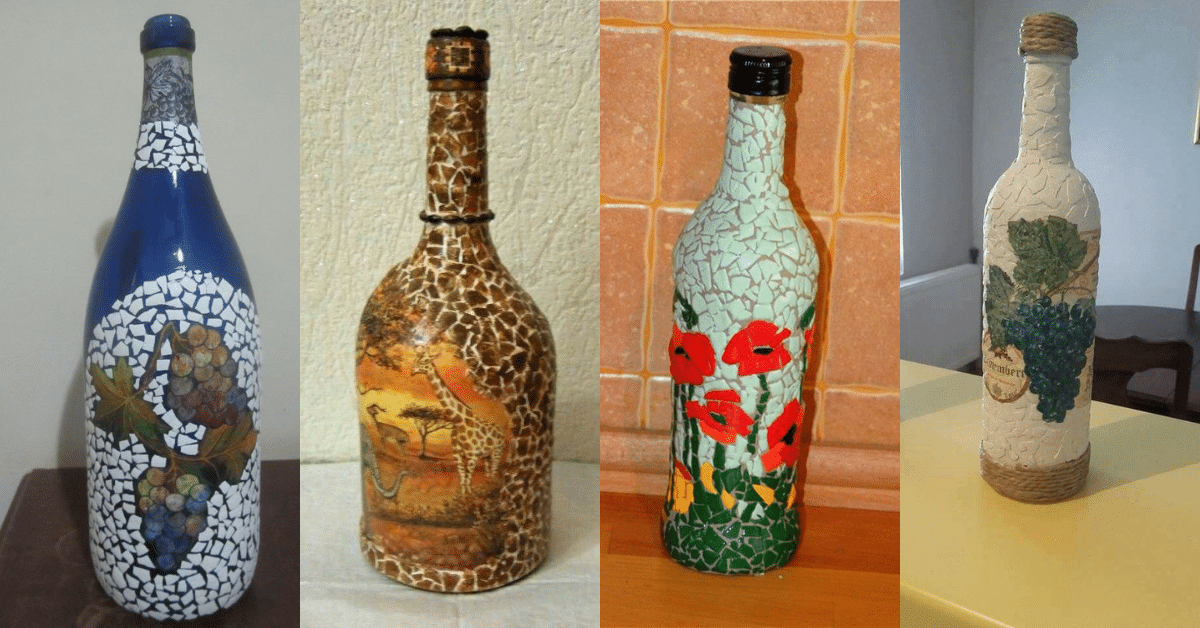 Creative ideas for decorating bottles with eggshells