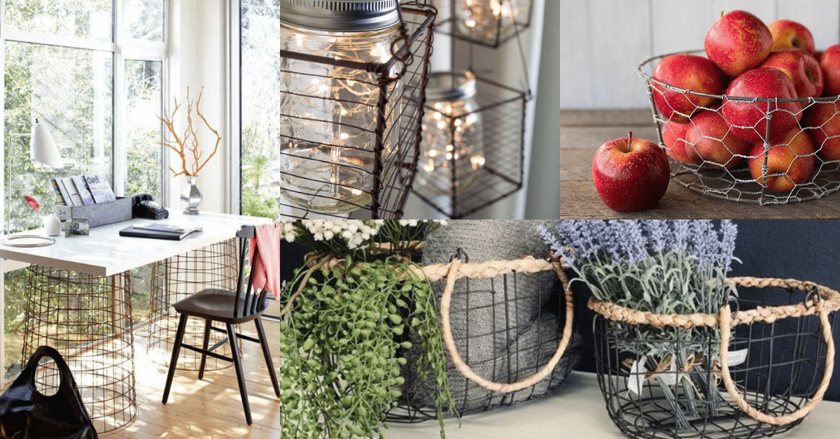 Original ideas for using wire baskets in decoration