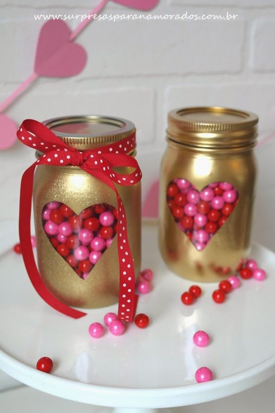 ideas of decorated glass jars for valentines day