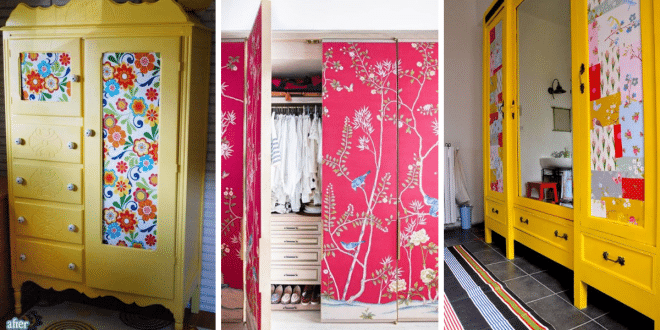 ideas recycling antique wardrobe with fabric