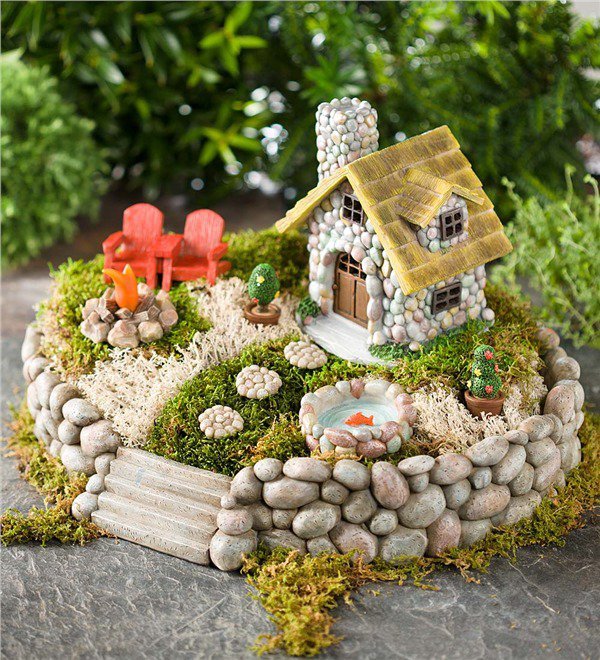 miniature stone houses garden