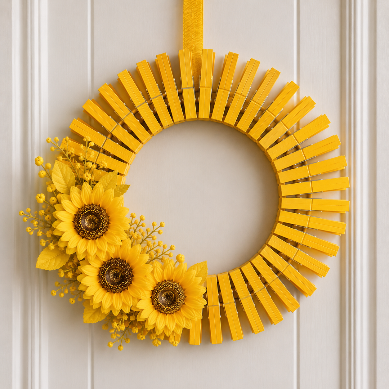 How To Make a Beautiful Clothespin Sunflower Wreath ow to make a beautiful clothespin sunflower wreath step by step 2