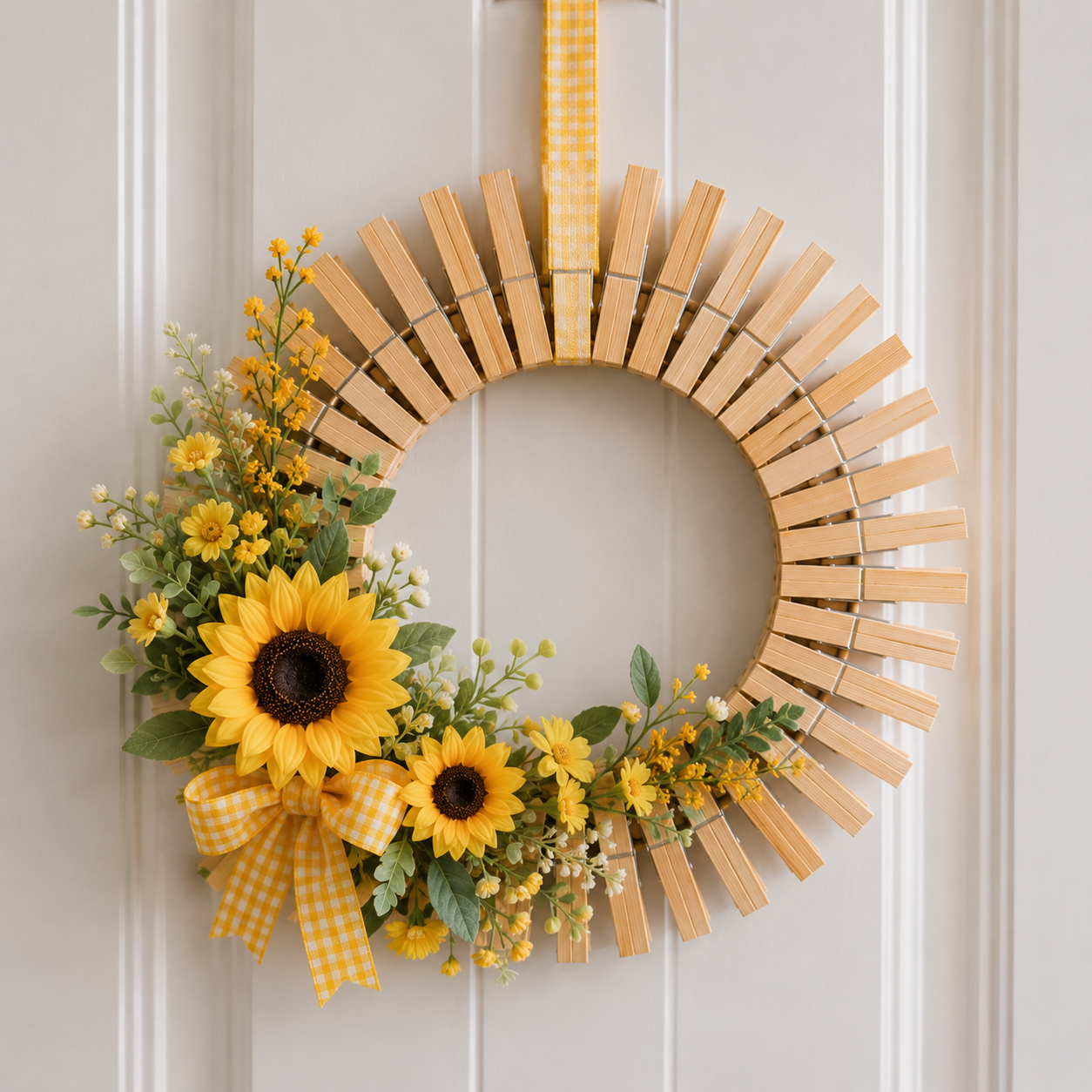 How To Make a Beautiful Clothespin Sunflower Wreath ow to make a beautiful clothespin sunflower wreath step by step 3