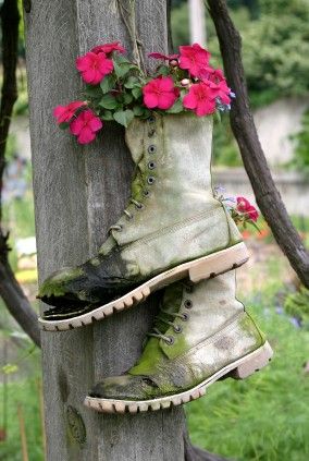 plant pots with old shoes 2