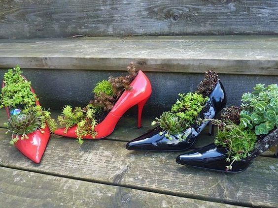 plant pots with old shoes 7