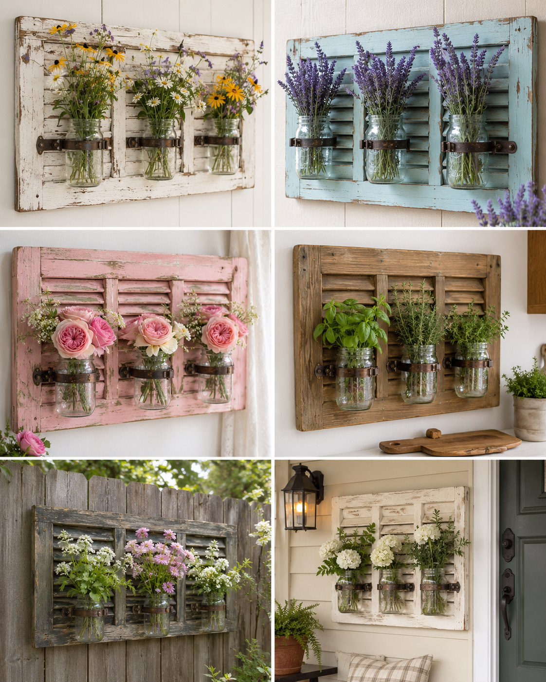 Transform old shutters into rustic mason jar flower holders transform old shutters into rustic mason jar flower holders 3