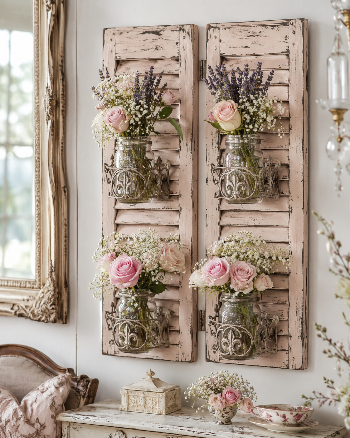 Transform old shutters into rustic mason jar flower holders transform old shutters into rustic mason jar flower holders 4