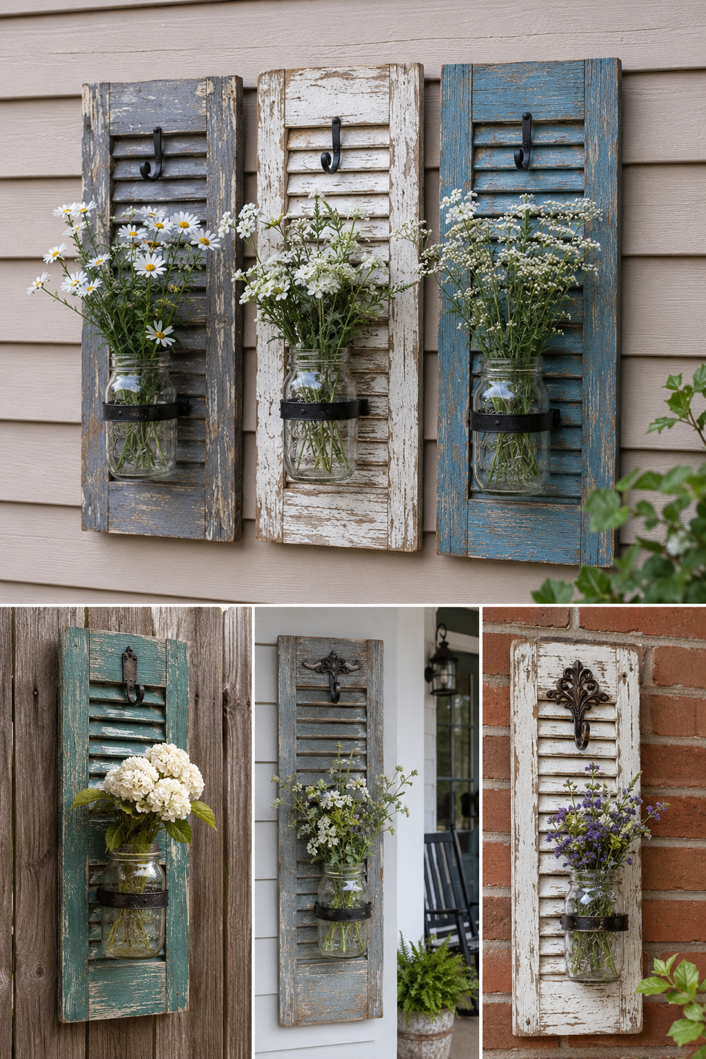 Transform old shutters into rustic mason jar flower holders Transform old shutters into rustic mason jar flower holders transform old shutters into rustic mason jar flower holders 5