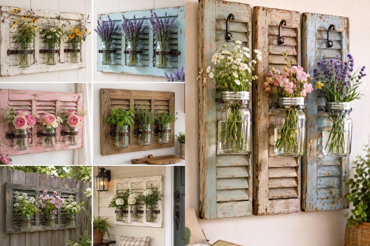 Transform old shutters into rustic mason jar flower holders Transform old shutters into rustic mason jar flower holders transform old shutters into rustic mason jar flower holders