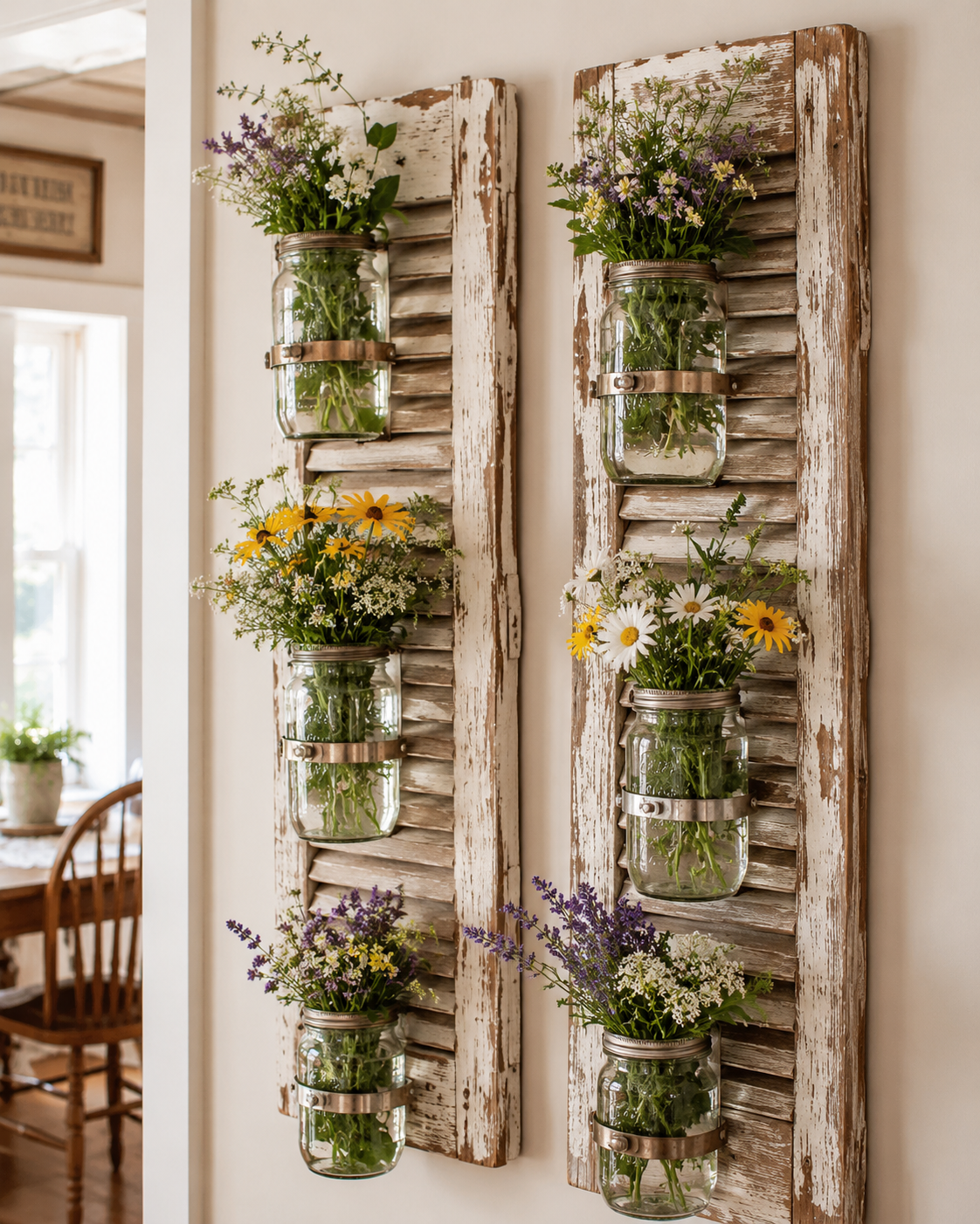 Transform old shutters into rustic mason jar flower holders transform old shutters into rustic mason jar flower holders